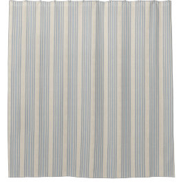 Muted Distressed Blue Farmhouse Ticking Stripe Douchegordijn