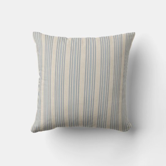 Muted Distressed Blue Farmhouse Ticking Stripe Kussen (Achterkant)