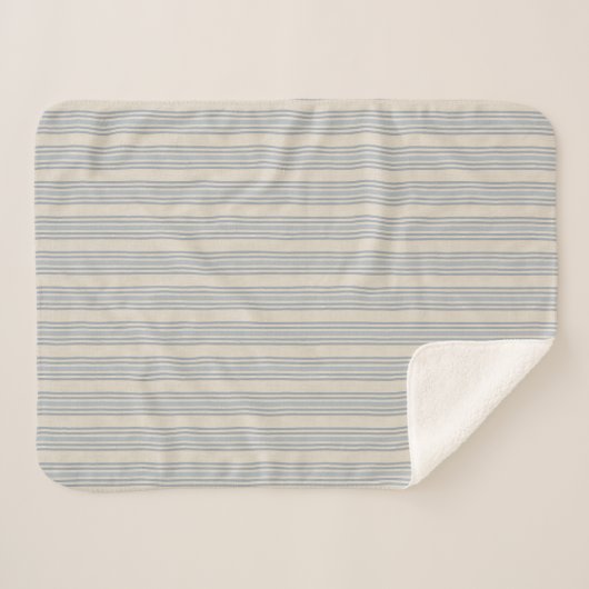 Muted Distressed Blue Farmhouse Ticking Stripe Sherpa Deken (Voorkant (horizontaal))