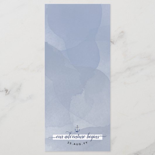 🌊Muted Dusty Blue Even \ Waterverf Beach Wedding Menu (Achterkant)