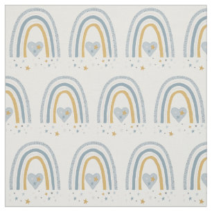 Muted Dusty Blue Gold Rainbow Stars Baby Nursery Stof