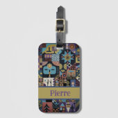 Muted Earthy Folk Art Patchwork Quilt Bagagelabel (Voorkant (verticaal))