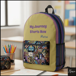 Muted Earthy Folk Art Patchwork Quilt Bedrukte Rugzak