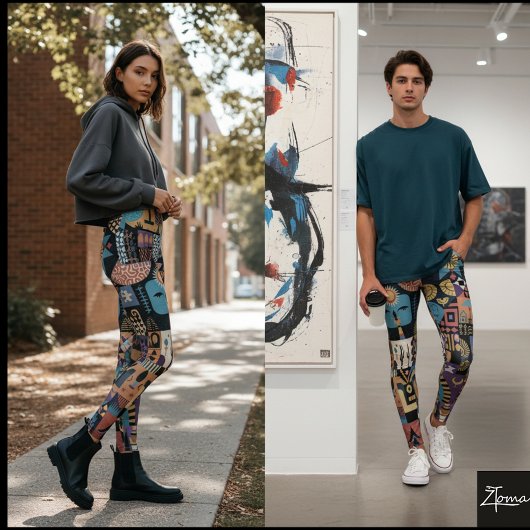 Muted Earthy Folk Art Patchwork Quilt Leggings