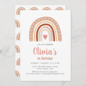 Muted Earthy Tone Boho Rainbow 1st Birthday Kaart (Voorkant / Achterkant)