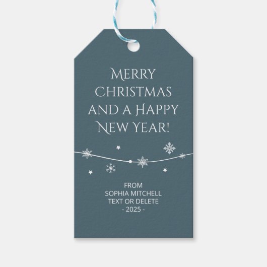 Muted Elegance - Slate Blue Sneeuwvlok Gift Labels Cadeaulabel (Voorkant)