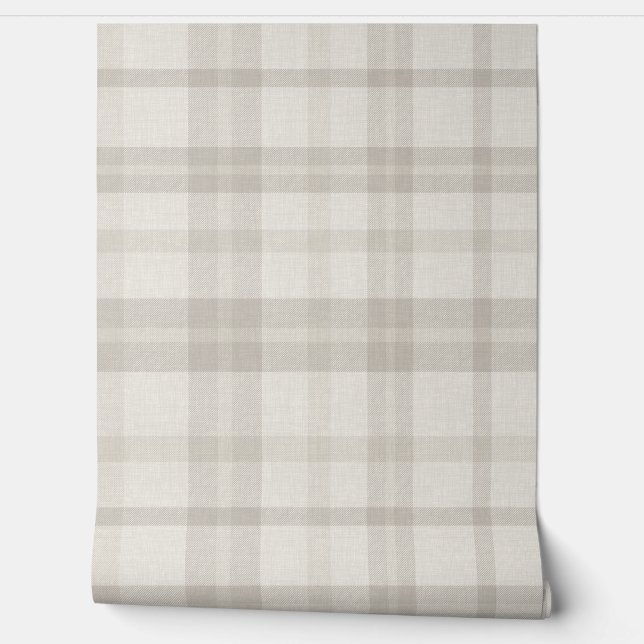 Muted Farmhouse Beige Plaid w/ Linen Texture Behang (Afrollen)