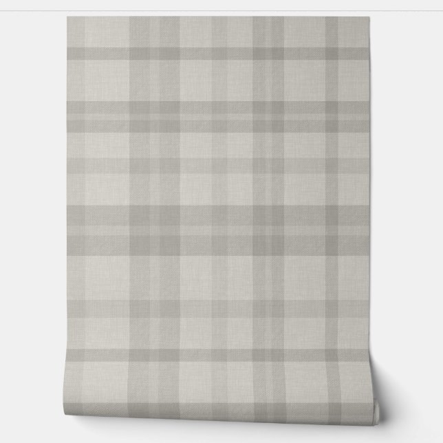 Muted Farmhouse Gray Plaid w/ Linen Texture Behang (Afrollen)
