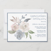 Muted Floral Bouquet | Blauwe Cream Quiceanera 15e Kaart (Voorkant)