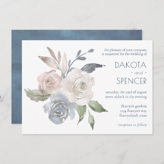 Muted Floral Bouquet | Roze blauwe crèmeweddenscha Kaart (Voorkant / Achterkant)