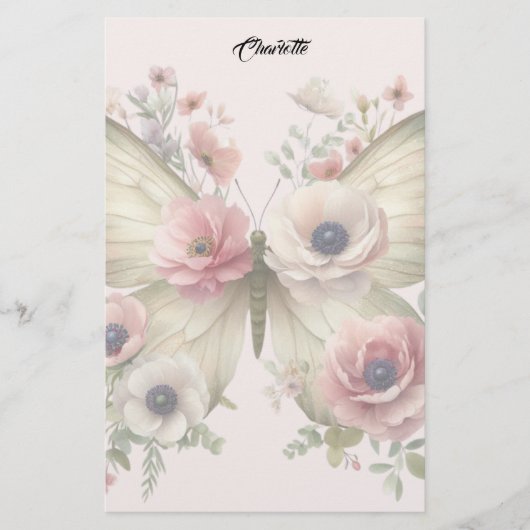 Muted Floral Butterfly Briefpapier (Voorkant)