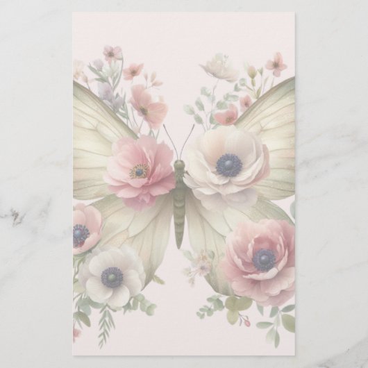 Muted Floral Butterfly Briefpapier (Achterkant)