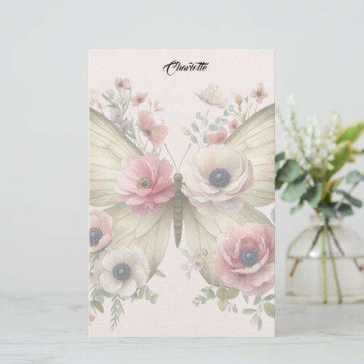 Muted Floral Butterfly Briefpapier (Staand voorkant)