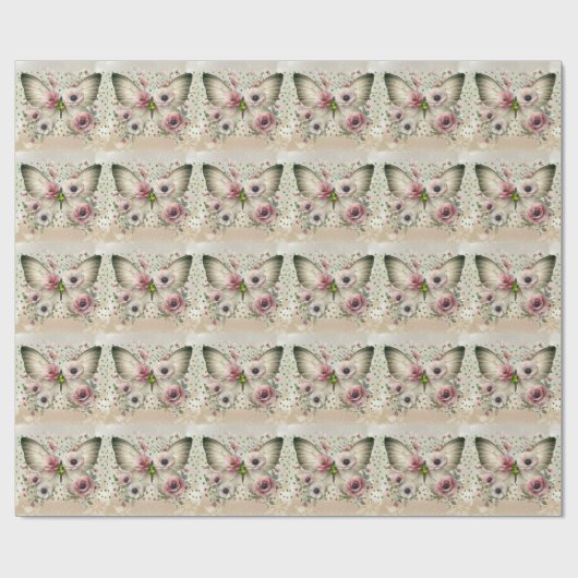 Muted Floral Butterfly Cadeaupapier (Vlak)