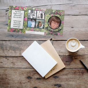 Muted Floral Four O'Clock's Five Photo Memorial Drieluik Aankondiging