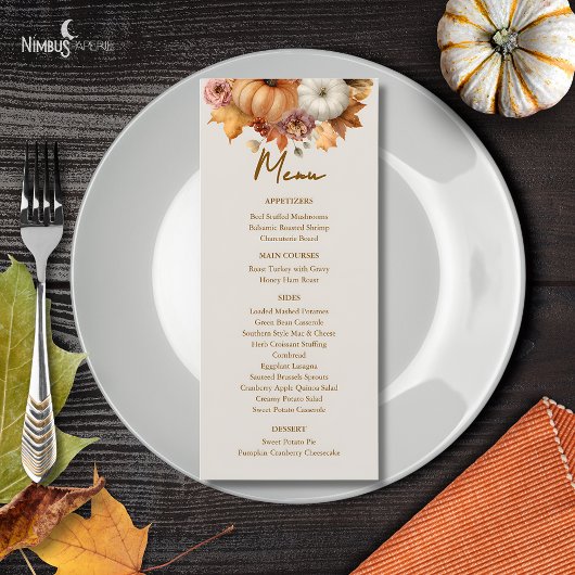 Muted Florals Thanksgiving Dinner Menu Card