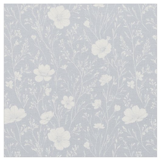 Muted Gray And White Wildflower Pattern Stof (Close Up)