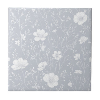 Muted Gray And White Wildflower Pattern Tegeltje