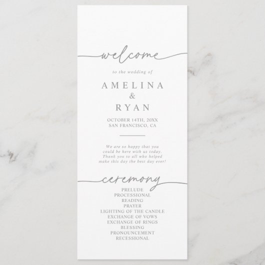 Muted Gray Simple Minimalist Wedding Program Programmakaart (Voorkant)