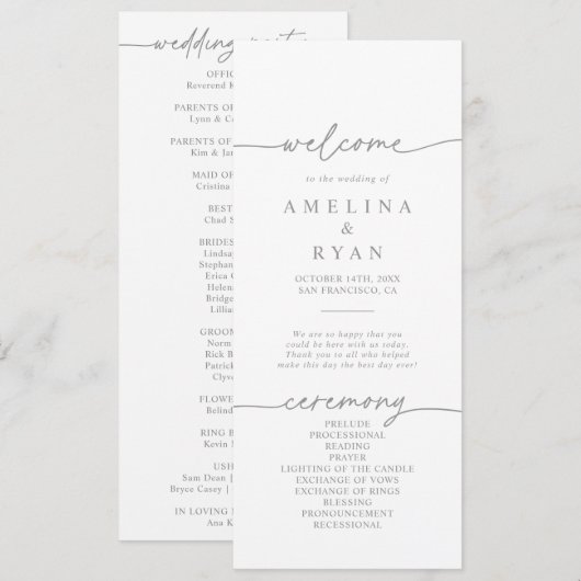 Muted Gray Simple Minimalist Wedding Program Programmakaart (Voorkant / Achterkant)