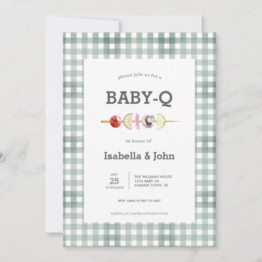 Muted Green Baby Q paar Baby shower Uitnodiging (Voorkant)