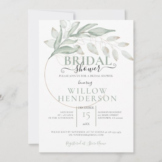 Muted Green Leaves Wedding Shower Uitnodiging (Voorkant)