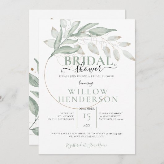 Muted Green Leaves Wedding Shower Uitnodiging (Voorkant / Achterkant)
