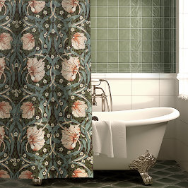 Muted Green Pimpernel William Morris Floral Douchegordijn