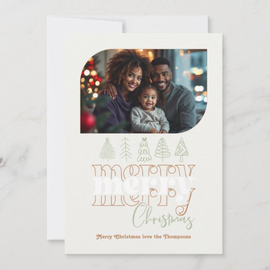 Muted Minimalist Retro Doodle Christmas Photo Feestdagenkaart (Voorkant)