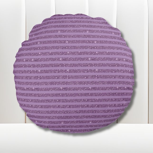 Muted Mulberry Glitter Style Horizontal Stripes Rond Kussen (Creator heeft geüpload)