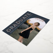 Muted Navy Ivory Photo Graduation Rose Gold Folie Uitnodiging (Gedraaid)