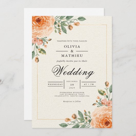 Muted Orange Blossom Arch Wedding Kaart (Voorkant / Achterkant)