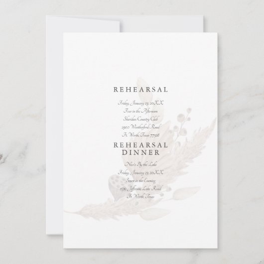 Muted Pampas Wedding Rehearsal Kaart (Voorkant)