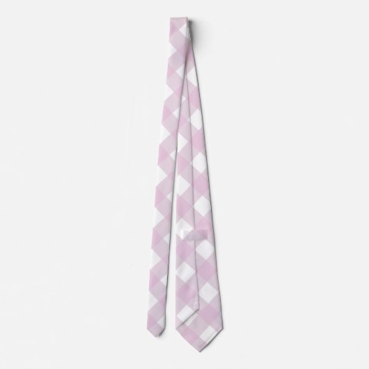 muted pastel pink white gingham plaid print stropdas (Achterkant)