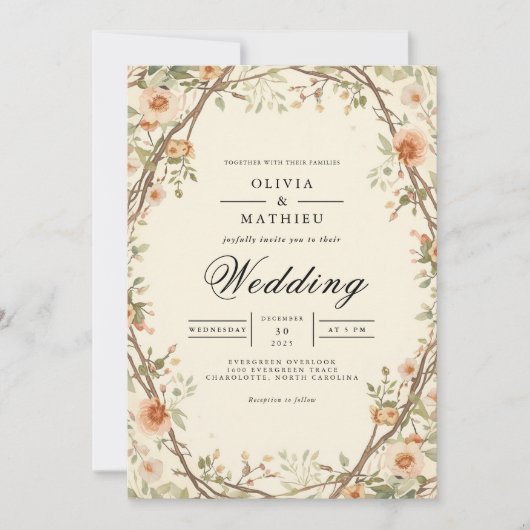 Muted Peach Bloemen Archway Wedding Kaart (Voorkant)
