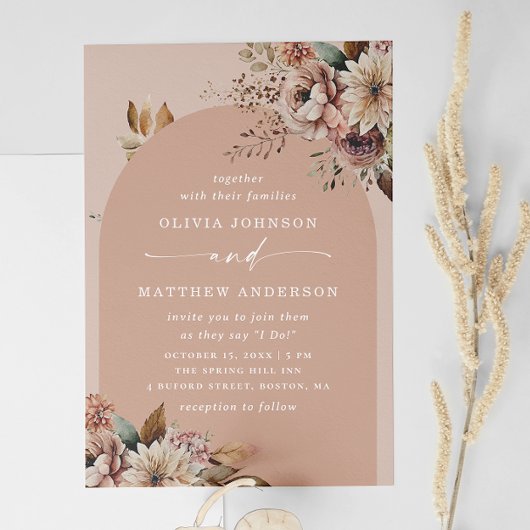 Muted Peach Boogboog bruiloft | Floral QR Details Kaart