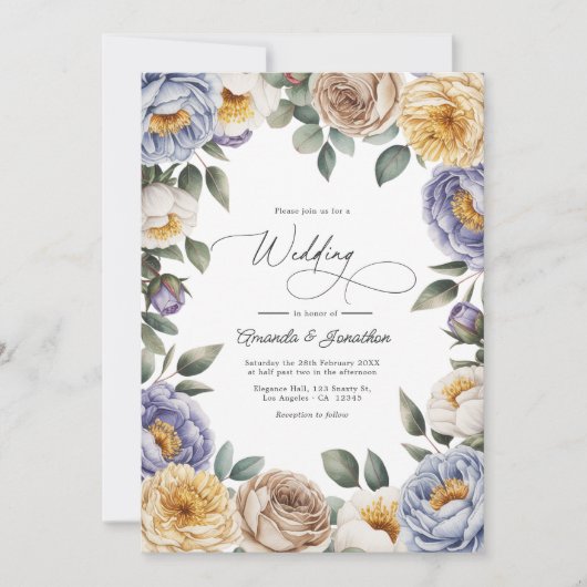 Muted Periwinkle, Buttercream, and Greige Wedding Kaart (Voorkant)