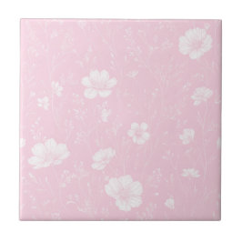 Muted Pink And White Wildflower Pattern Tegeltje