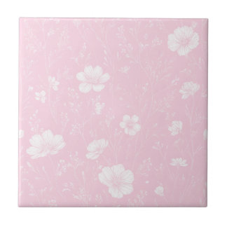 Muted Pink And White Wildflower Pattern Tegeltje