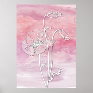 Muted Pink Mauve Abstracte Waterverf en Poppies 2 Poster
