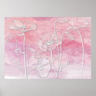 Muted Pink Mauve Abstracte Waterverf en Poppies 3 Poster