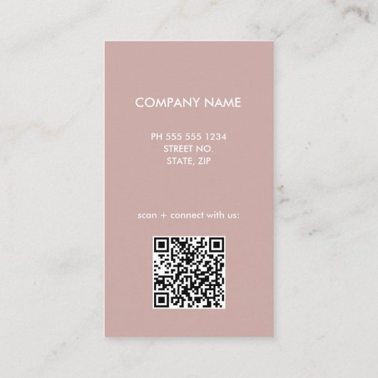 Muted Pink Scannable QR Code Visitekaartje (Achterkant)