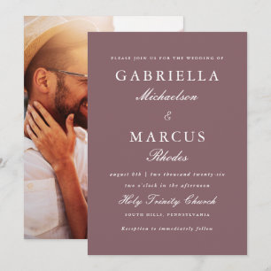 Muted Plum One Photo Wedding Kaart