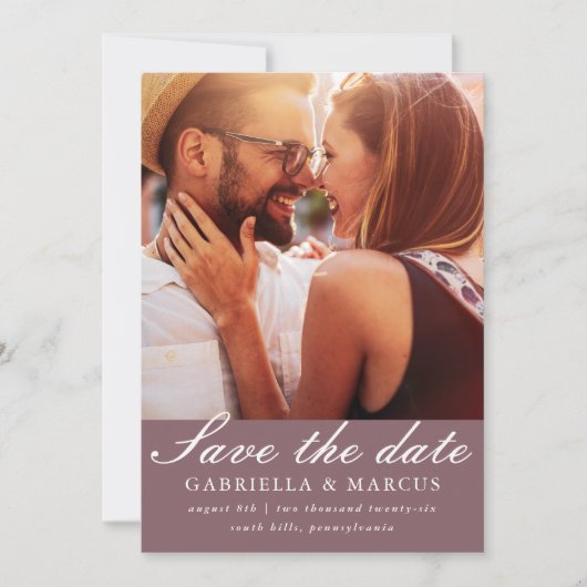 Muted Plum Photo Wedding Save the Date (Voorkant)