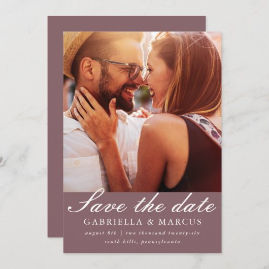 Muted Plum Photo Wedding Save the Date (Voorkant / Achterkant)