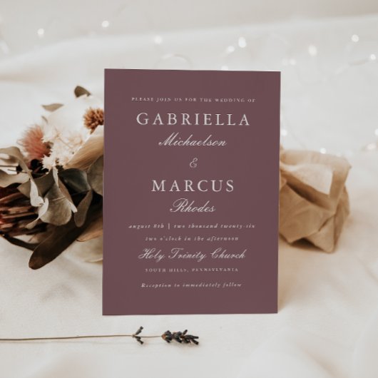Muted Plum Wedding Invitation Kaart