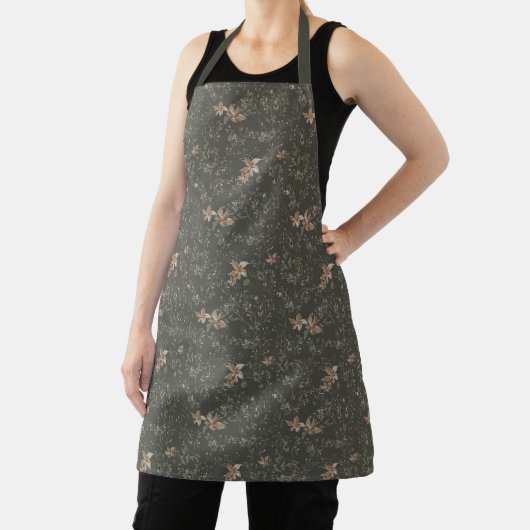 Muted Poinsetta Olive All-Over Print Apron Schort (Insitu)