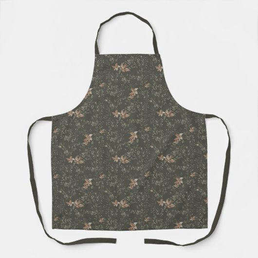 Muted Poinsetta Olive All-Over Print Apron Schort (Voorkant)