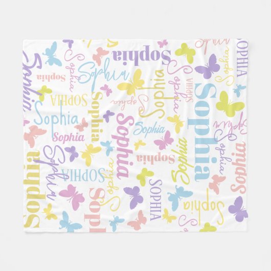 Muted rainbow butterflies, aangepaste naam Sophia Fleece Deken (Voorkant (Horizontaal))