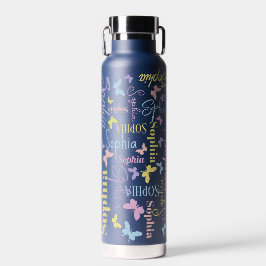 Muted rainbow butterflies, aangepaste naam Sophia Waterfles